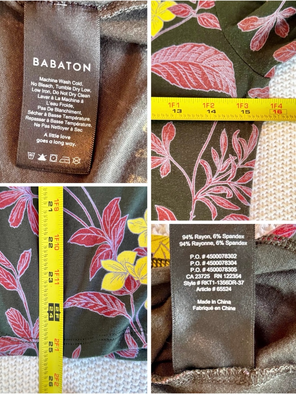 BABATON Aritzia Soft Knit Olive Green & Pink Floral Mock Neck Long Sleeve Top - Picture 15 of 15